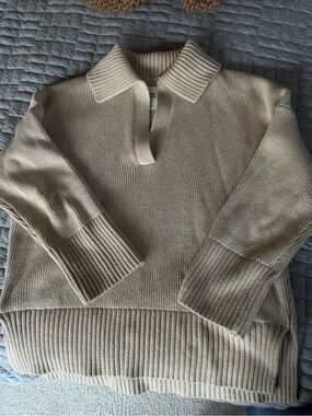 Abercrombie & Fitch Cream Knit Collared Sweater